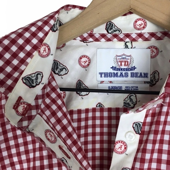 THOMAS DEAN Alabama Collegiate Shirt Button Up Gingham Embroidered Size Large - Picture 11 of 12